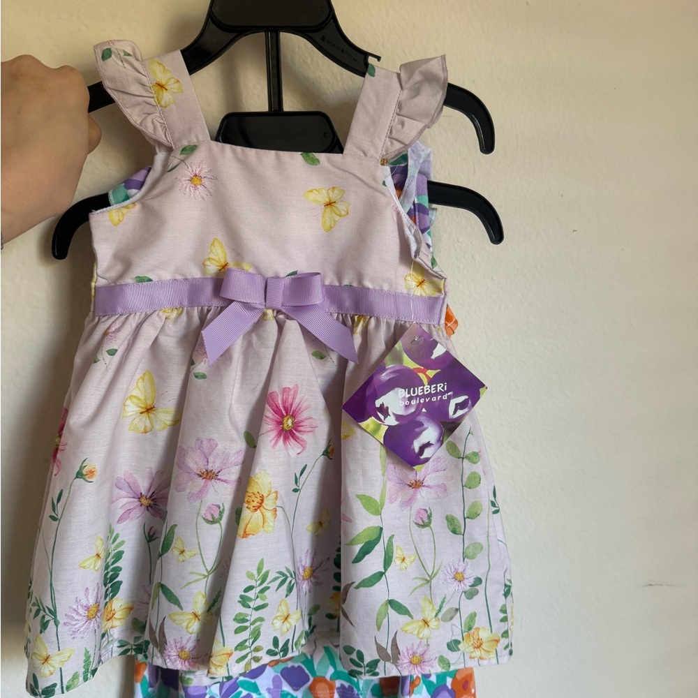 TWO Blueberi Boulevard Lavender Floral Bow Dresses